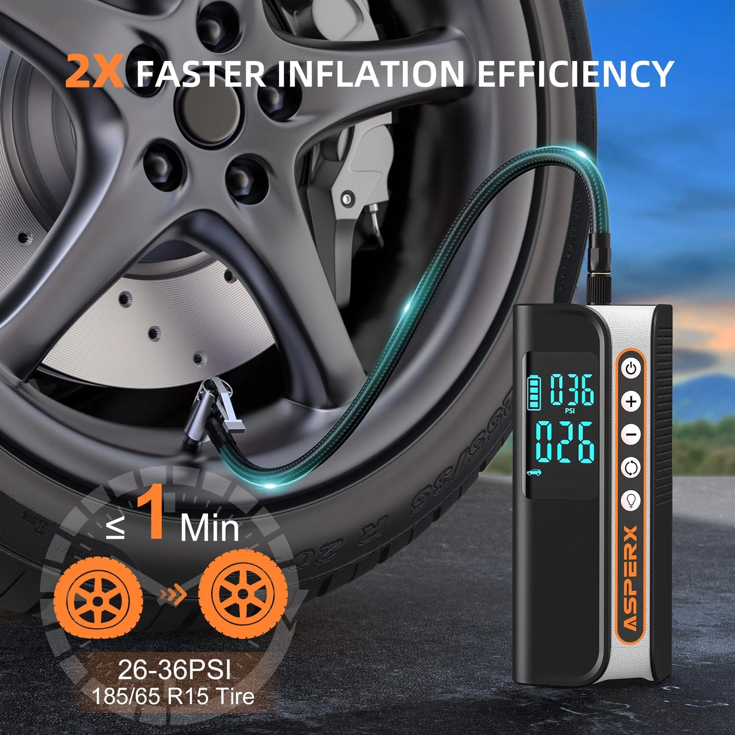 Electric Tire Inflator, Portable 160PSI Car Air Compressor with Pressure Detection,Emergency LED Light,Digital Tire Pump-Automatic Shutoff