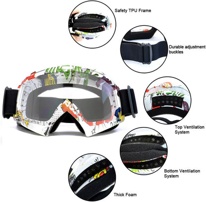 Dirt Bike ATV Goggles UV400 Motorcycle Goggles for Men Women Youth Motocross Riding Goggles Windproof Dustproof
