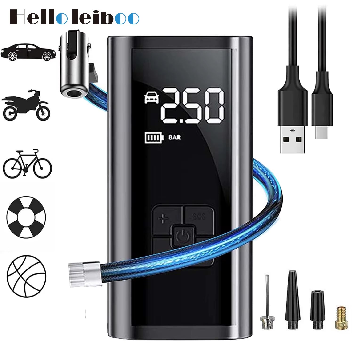 Portable Air Compressor: High-Precision Tire Inflator for Cars, Motorcycles, Bicycles, and Sports Balls