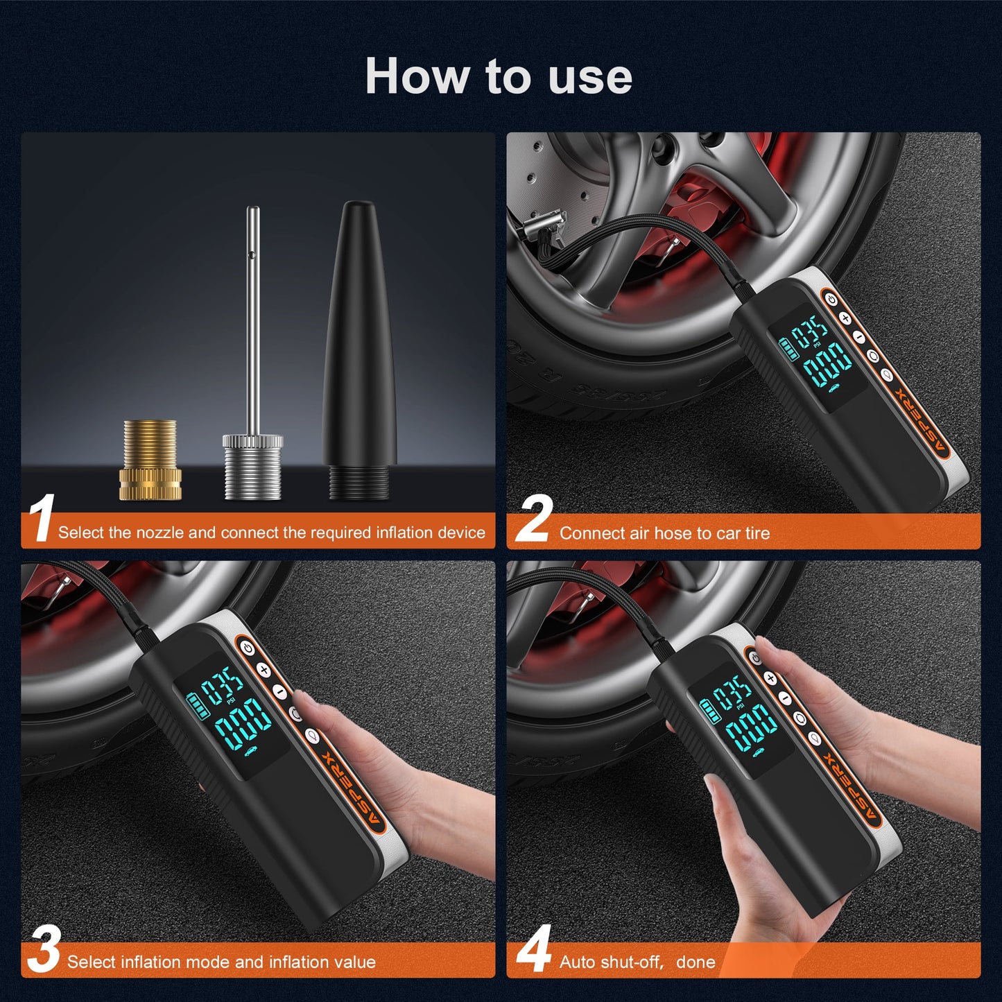 Electric Tire Inflator, Portable 160PSI Car Air Compressor with Pressure Detection,Emergency LED Light,Digital Tire Pump-Automatic Shutoff