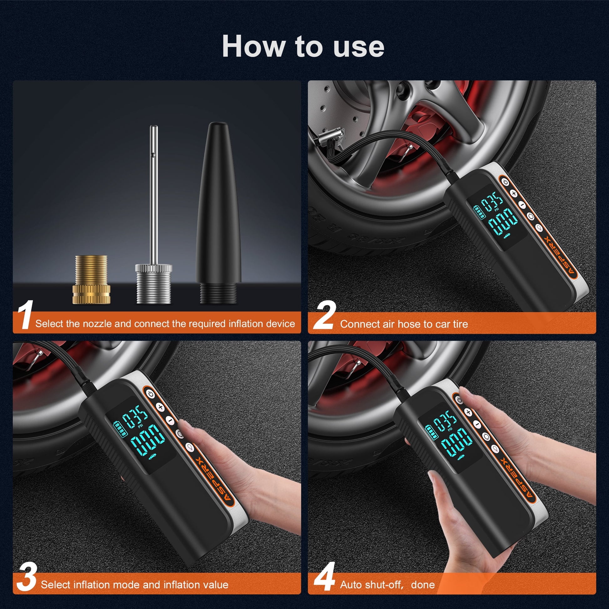 Electric Tire Inflator, Portable 160PSI Car Air Compressor with Pressure Detection,Emergency LED Light,Digital Tire Pump-Automatic Shutoff
