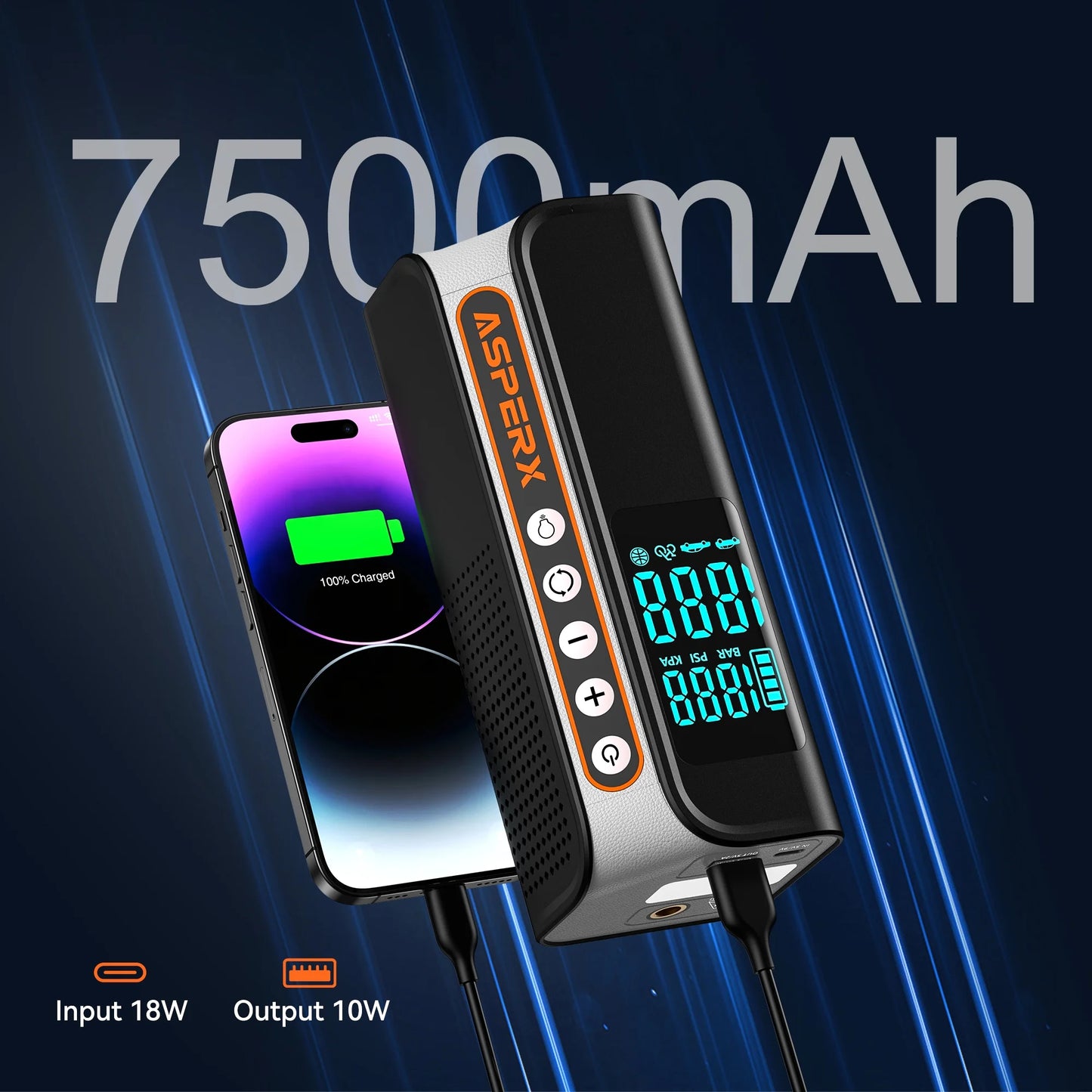 Electric Tire Inflator, Portable 160PSI Car Air Compressor with Pressure Detection,Emergency LED Light,Digital Tire Pump-Automatic Shutoff