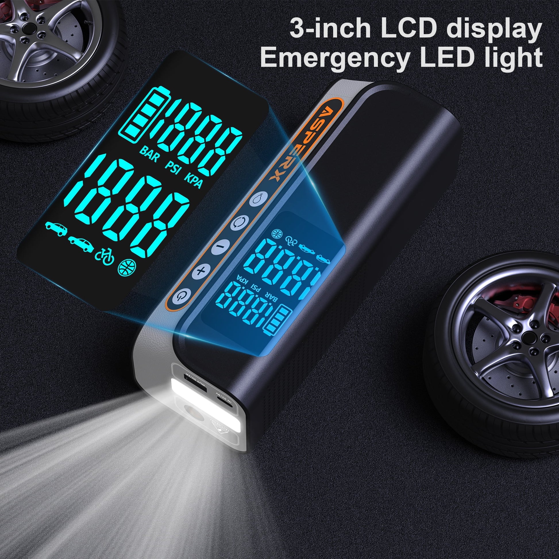 Electric Tire Inflator, Portable 160PSI Car Air Compressor with Pressure Detection,Emergency LED Light,Digital Tire Pump-Automatic Shutoff