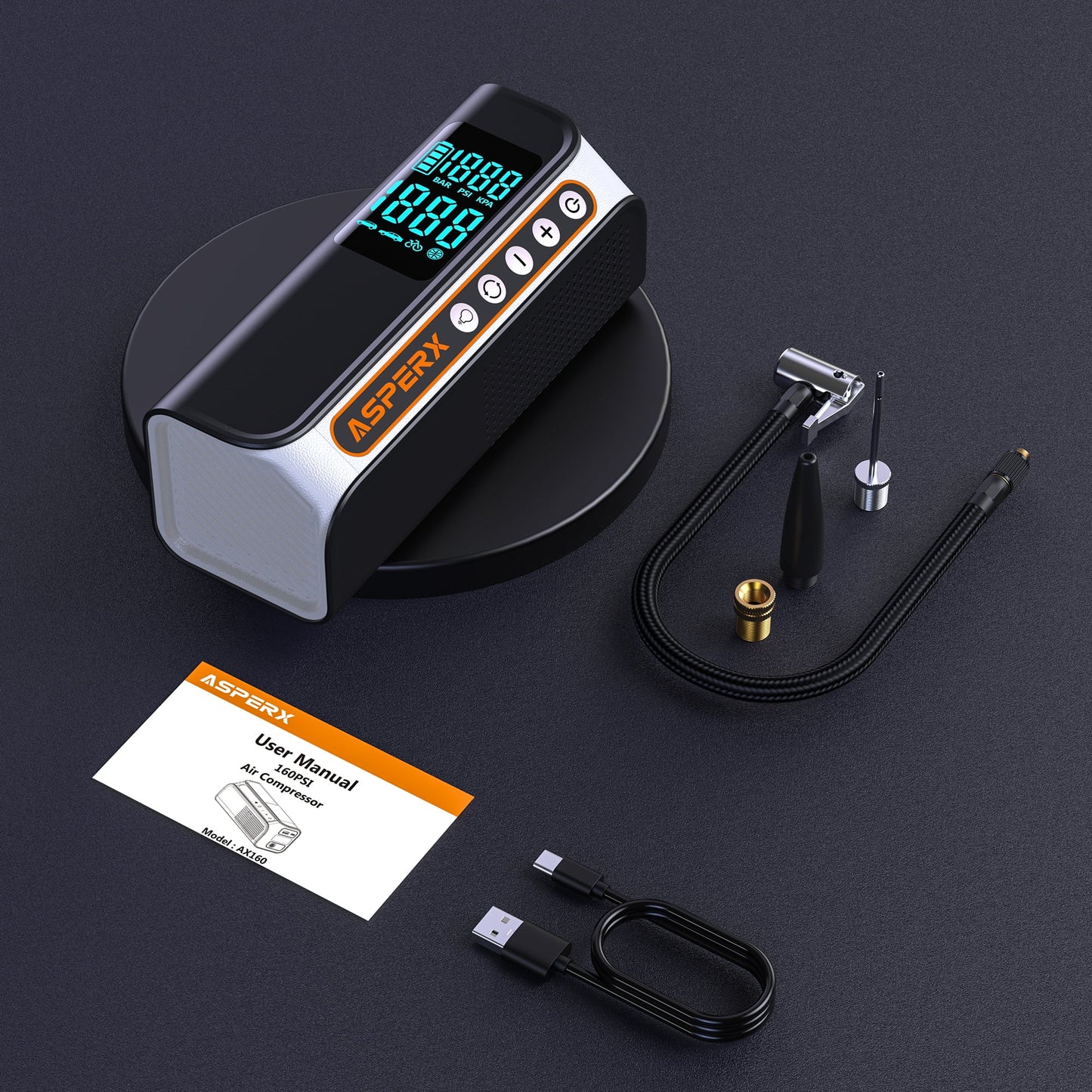 Electric Tire Inflator, Portable 160PSI Car Air Compressor with Pressure Detection,Emergency LED Light,Digital Tire Pump-Automatic Shutoff