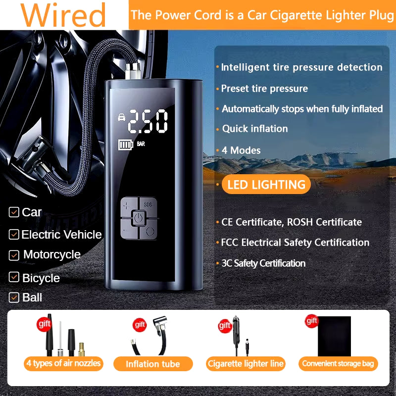 Portable Air Compressor: High-Precision Tire Inflator for Cars, Motorcycles, Bicycles, and Sports Balls