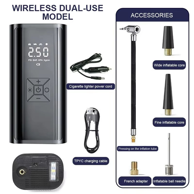 Portable Air Compressor: High-Precision Tire Inflator for Cars, Motorcycles, Bicycles, and Sports Balls