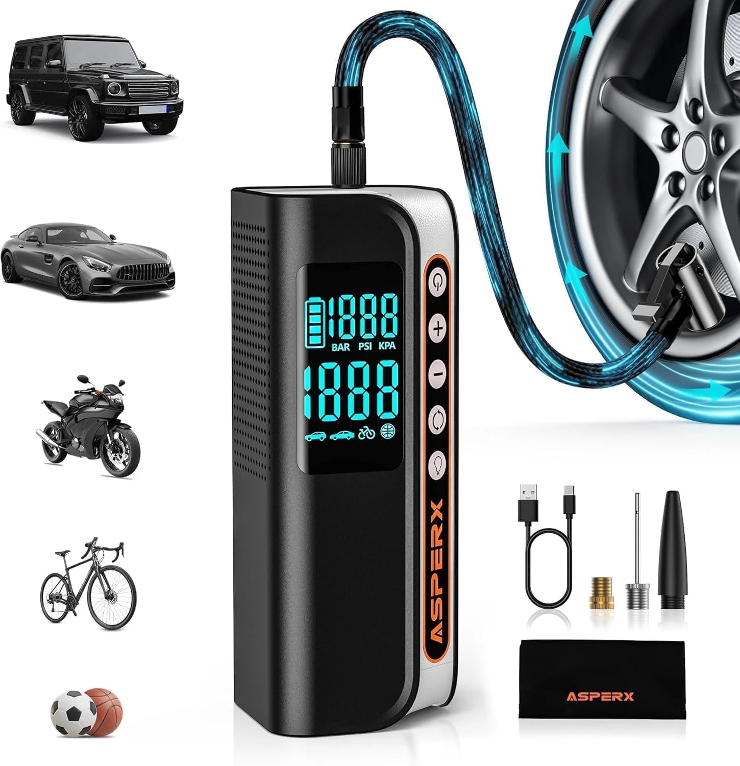 Electric Tire Inflator, Portable 160PSI Car Air Compressor with Pressure Detection,Emergency LED Light,Digital Tire Pump-Automatic Shutoff