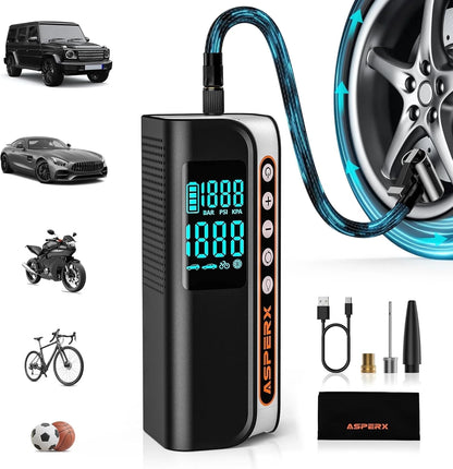 Electric Tire Inflator, Portable 160PSI Car Air Compressor with Pressure Detection,Emergency LED Light,Digital Tire Pump-Automatic Shutoff