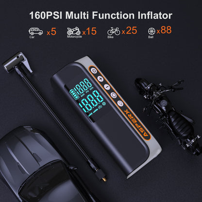 Electric Tire Inflator, Portable 160PSI Car Air Compressor with Pressure Detection,Emergency LED Light,Digital Tire Pump-Automatic Shutoff